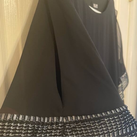 SLNY Metallic-Trim Capelet Sheath Black Dress New Size 4 - Picture 6 of 11